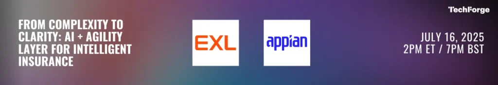 Banner for the upcoming webinar “From Complexity to Clarity: AI + Agility Layer for Intelligent Insurance” by EXL and Appian.